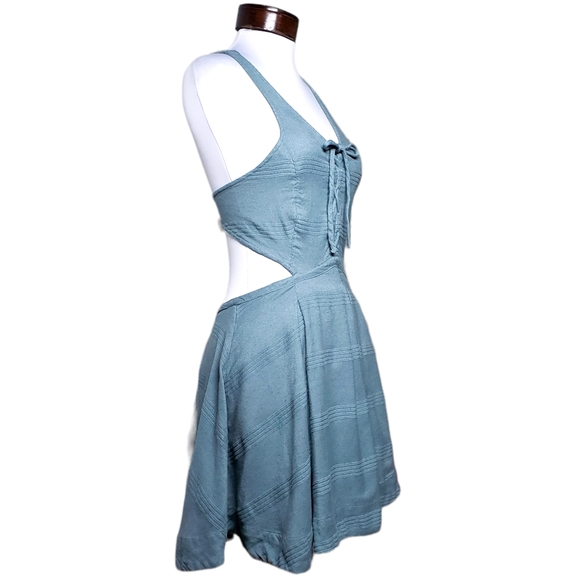 Free People "Jump to it" Mini Criss Cross Back Side Cut-Out Dress Sage Sz: S - Picture 7 of 13